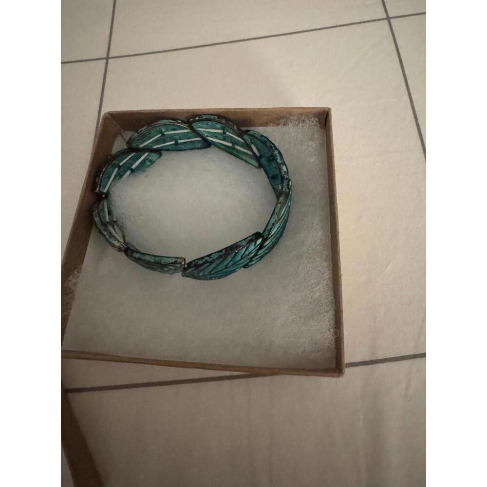 Teal leaf expandable chunky bracelet